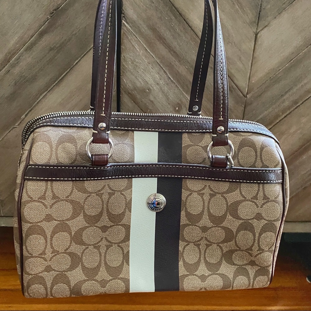 Striped Coach Bag with yellow lining - like new